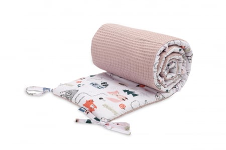 Protecții pătuț - Protectie laterala patut, Bumbac Waffle Oeko-Tex 180 x 30 cm (roz)