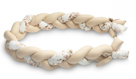 Protecții pătuț - Protectie laterala patut impletita 210 cm (flori/bej)