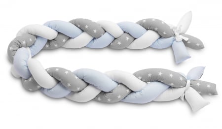 Protecții pătuț - Protectie laterala patut impletita 210 cm (stele/bleu)