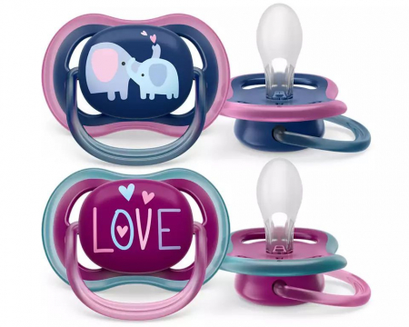 Suzete și accesorii - Set 2x suzete PHILIPS AVENT Ultra Air 18+ (Roz/Albastru)