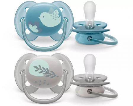 Suzete și accesorii - Set 2x suzete PHILIPS AVENT Ultra Soft 6-18  (Bleu/Gri)