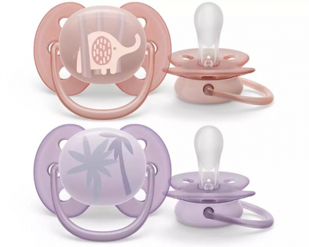Suzete și accesorii - Set 2x suzete PHILIPS AVENT Ultra Soft  0-6  (Roz/Mov)