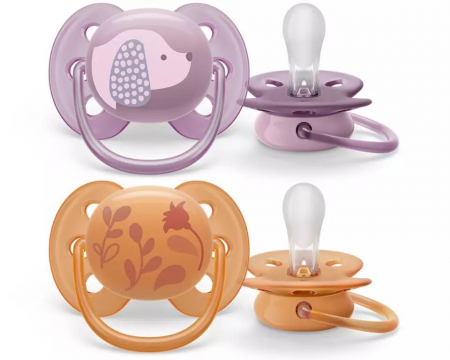 Suzete și accesorii - Set 2x suzete PHILIPS AVENT Ultra Soft  6-18  (Roz/Mov)