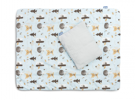 Set paturica + perna, muselina & bumbac (bleu cu animale) [3]