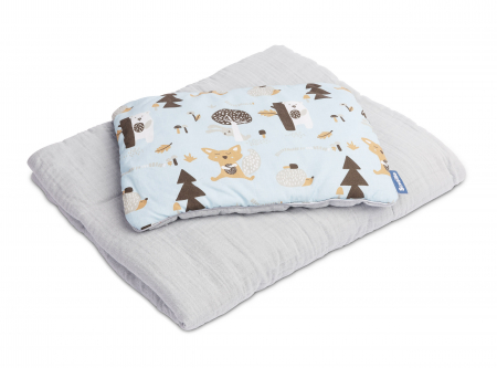 Set paturica + perna, muselina & bumbac (bleu cu animale) [2]