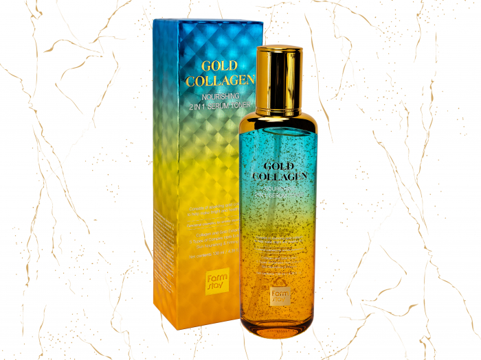 Ser & Toner de fata ( 2 in 1) nutritiv cu colagen si aur Farmstay Gold Collagen Nourishing, 130ml [2]