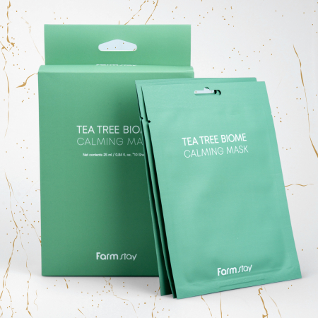 Masti coreene & Patch-uri ochi coreene - Masca de fata calmanta Farmstay Tea Tree Biome Calming, 25 ml x 10 buc