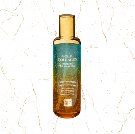 Seruri coreene - Ser & Toner de fata ( 2 in 1) nutritiv cu colagen si aur Farmstay Gold Collagen Nourishing, 130ml