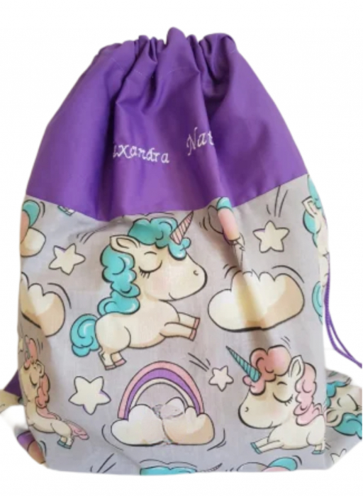 Rucsac cresa/gradinita unicorni pe fond gri [3]
