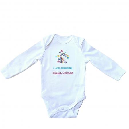 Tricouri si hanorace - Body personalizat cu unicorn si stelute