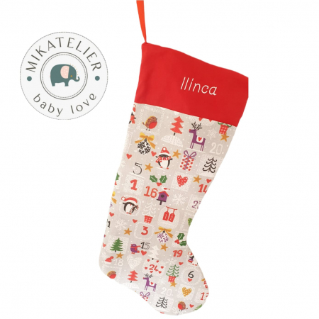 Cizmulite Craciun - Cizmulita de Craciun, personalizata-calendar Advent pe fond gri