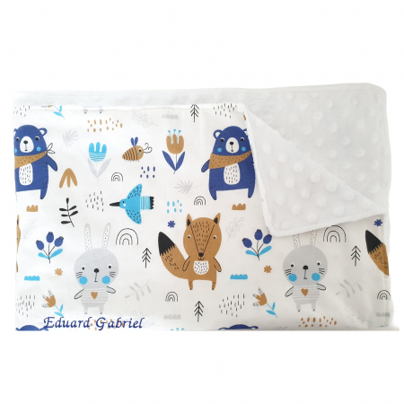 Paturici pentru copii - Paturica personalizata cu animalute din padure ( albastru)