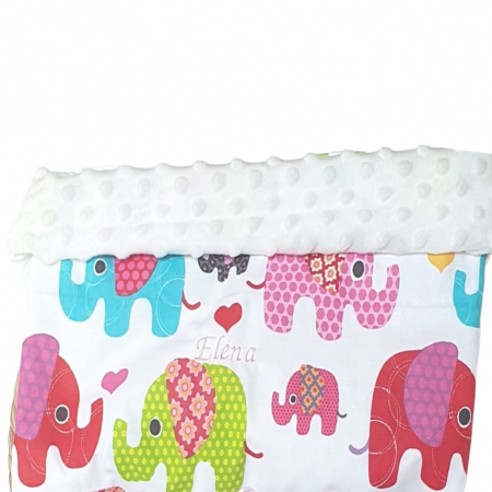 Paturici bumbac si Minky - Paturica personalizata cu elefantei roz