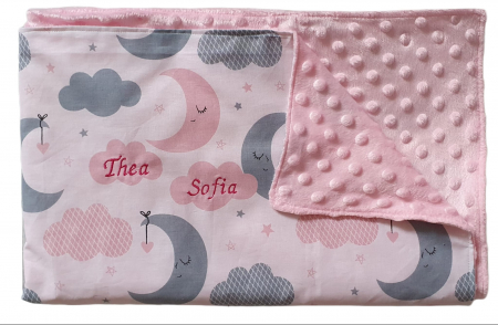 Paturici pentru copii - Paturica personalizata cu luna si norisori