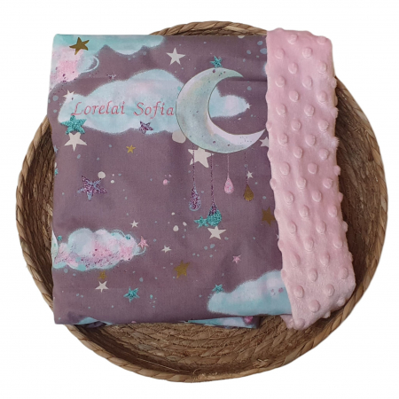 Paturici pentru copii - Paturica personalizata cu luna si stelute cu glitter