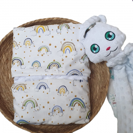 Paturici bumbac si Minky - Paturica personalizata curcubeu