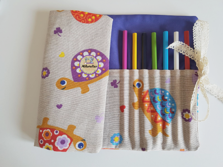 Penare textile - Penar pentru creioane colorate cu broscute testoase
