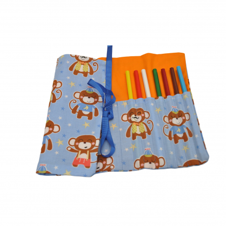 Penare textile - Penar pentru creioane colorate cu maimutele