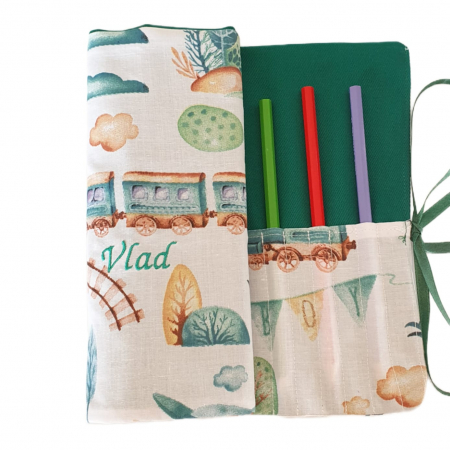 Penare textile - Penar pentru creioane colorate cu trenulete