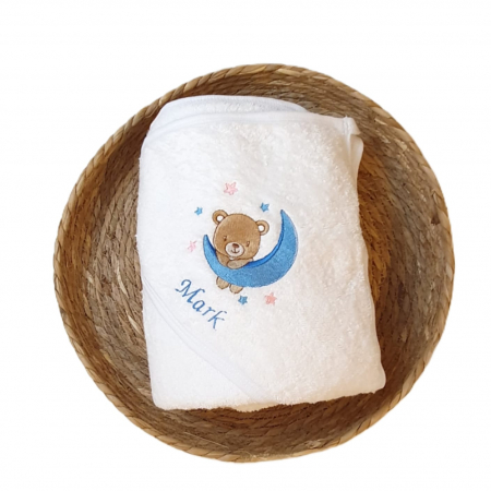 Prosoape personalizate - Prosop cu gluga personalizat- ursulet, luna si stele