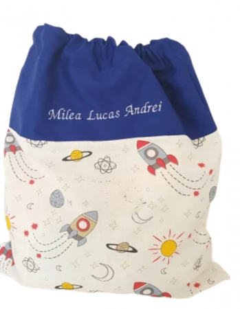 Saculeti/rucsacei gradinita - Rucsac cresa/gradinita rachete si sistemul solar pe fond alb