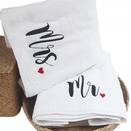 Prosoape personalizate - Set cadou 2 prosoape Mr. & Mrs.