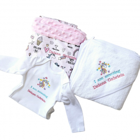 Cadouri Baby Shower - Set cadou bebelusi cu unicorni si stelute