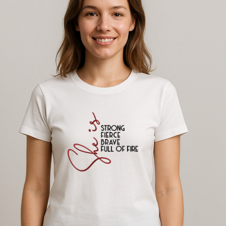 Tricouri si hanorace - Tricou damă alb cu mesaj motivațional – "She is strong"