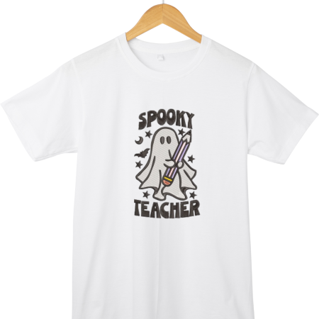 Colectia Halloween- Boo-tiful & Brodat - Tricou damă alb Spooky Teacher