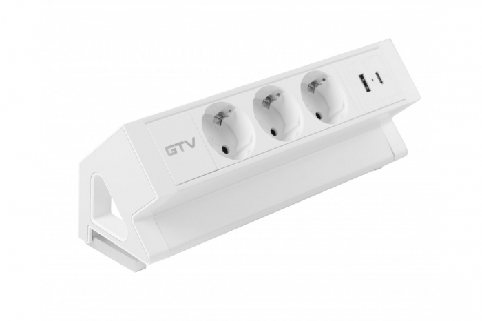 Priza de mobila BASCO, 3x prize schuko, USB A+C, cablu 1,5m, alba, cu fixare [4]