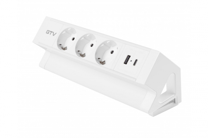Priza de mobila BASCO, 3x prize schuko, USB A+C, cablu 1,5m, alba, cu fixare [3]