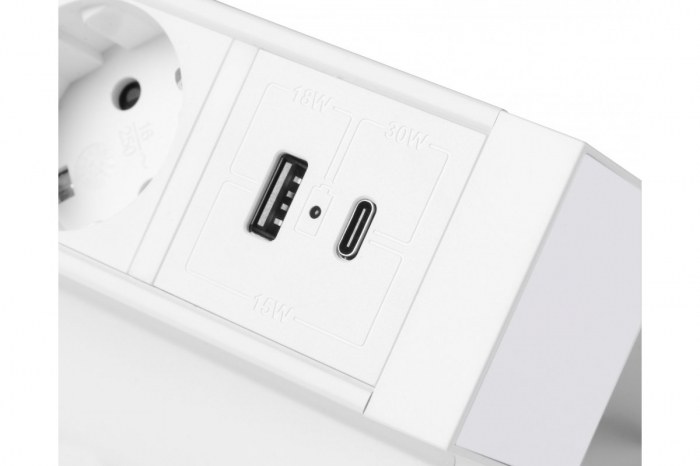 Priza de mobila BASCO, 3x prize schuko, USB A+C, cablu 1,5m, alba, cu fixare [5]