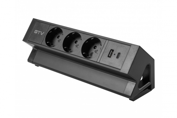 Priza de mobila BASCO, 3X prize schuko, USB A+C, cablu 1,5m, neagra, cu fixare [3]