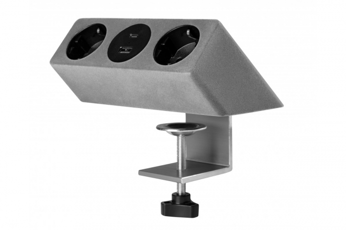 Priza de mobila SOFITO, 2x prize schuko, USB A+C, cablu 1,5m, gri flocat, cu fixare [3]