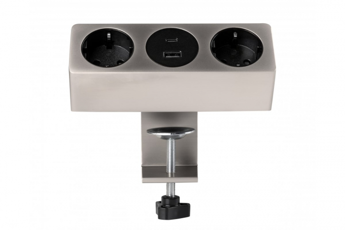 Priza de mobila SOFITO, 2x prize schuko, USB A+C, cablu 1,5m, inox, cu fixare [2]