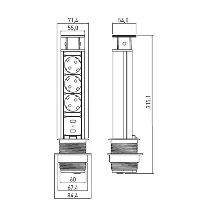 PRIZA ALUMINIU D60 3 SCHUKO + 2 USB [2]