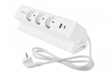 PRIZE INCORPORABILE - Priza de mobila BASCO, 3x prize schuko, USB A+C, cablu 1,5m, alba, cu fixare