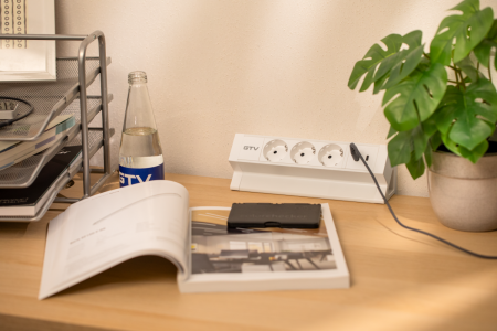 Priza de mobila BASCO, 3x prize schuko, USB A+C, cablu 1,5m, alba, cu fixare [6]