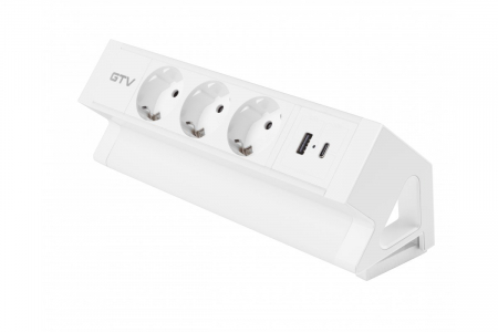 Priza de mobila BASCO, 3x prize schuko, USB A+C, cablu 1,5m, alba, cu fixare [2]