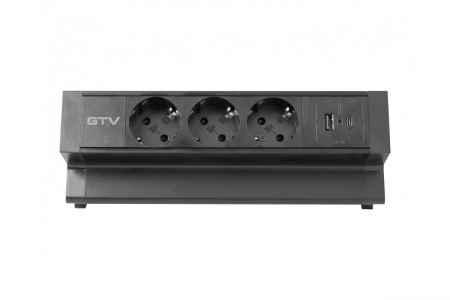 Priza de mobila BASCO, 3X prize schuko, USB A+C, cablu 1,5m, neagra, cu fixare [1]