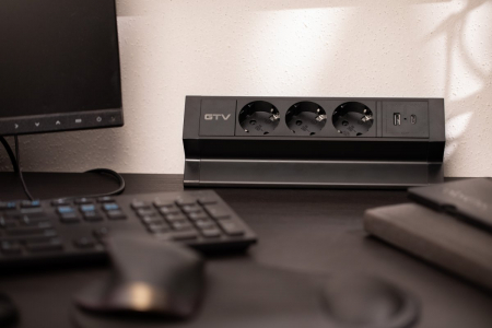 Priza de mobila BASCO, 3X prize schuko, USB A+C, cablu 1,5m, neagra, cu fixare [6]