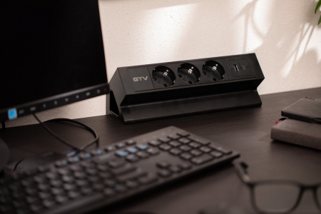 Priza de mobila BASCO, 3X prize schuko, USB A+C, cablu 1,5m, neagra, cu fixare [7]