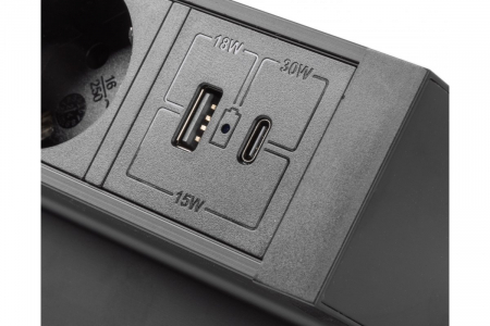 Priza de mobila BASCO, 3X prize schuko, USB A+C, cablu 1,5m, neagra, cu fixare [4]