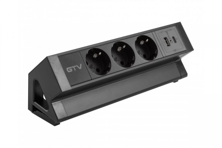 Priza de mobila BASCO, 3X prize schuko, USB A+C, cablu 1,5m, neagra, cu fixare [3]