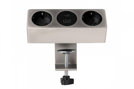 Priza de mobila SOFITO, 2x prize schuko, USB A+C, cablu 1,5m, inox, cu fixare [1]