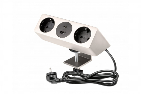 PRIZE INCORPORABILE - Priza de mobila SOFITO, 2x prize schuko, USB A+C, cablu 1,5m, inox, cu fixare