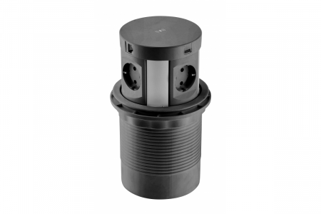 PRIZE INCORPORABILE - PRIZA CONFORT PLUS NEAGRA 4 SCHUKO + 2 USB + 2 RJ45AE