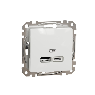 Schnider Sedna - Sedna Design, Priza incarcare USB A+C, 2.4A, alb