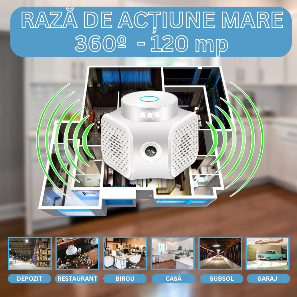 Aparat impotriva rozatoarelor, Milmatt, Anti soareci, Anti sobolani, Tehnologie duala cu ultrasunete, Actiune 360⁰ si acoperire 120m2, 4 niveluri de intensitate, Sigur pentru om si animale de companie [5]