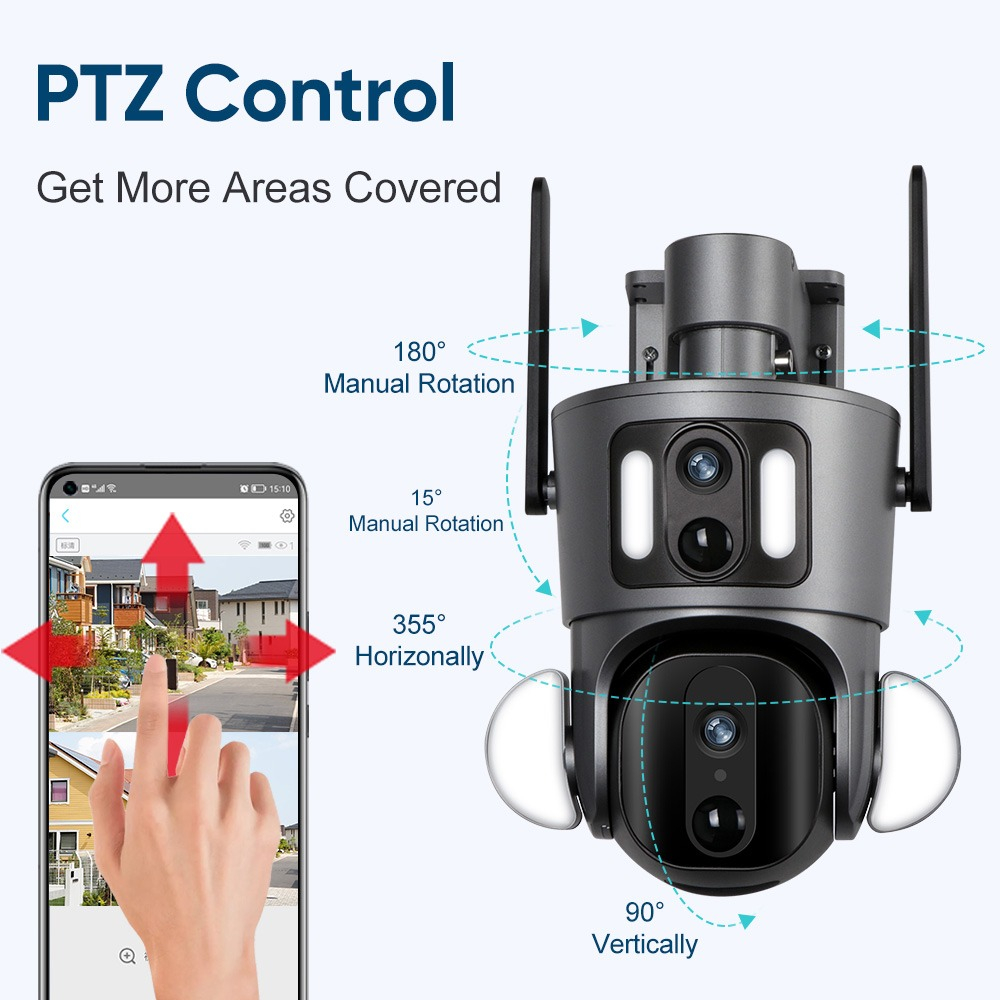 Camera de supraveghere Milmatt, 2K, Wifi, PTZ, Dual Camera, 4MP, Incarcare Solara, Rotire Din Aplicatie, Rezistenta La Apa IP 66 [10]